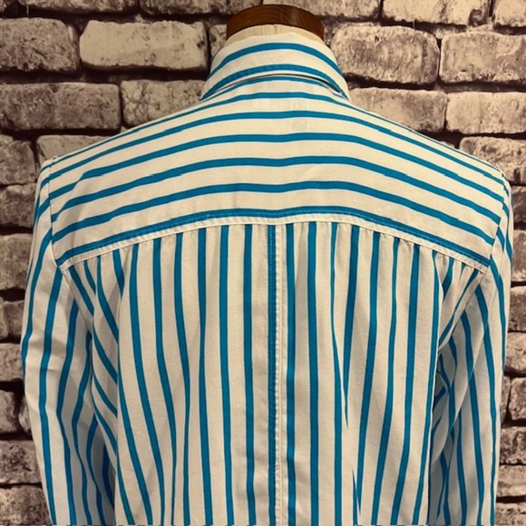 Colorayons Vintage Turquoise & White Striped Blouse Size M - Picture 7 of 10